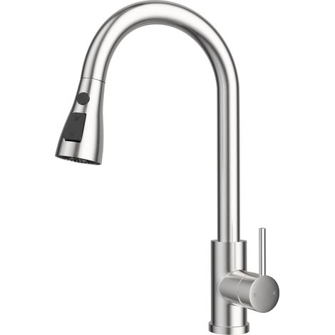 Kitchen sink mixer tap with 3 spray patterns, high arc swivel handle, brushed stainless steel kitchen tap for standard UK fittings (1/4)