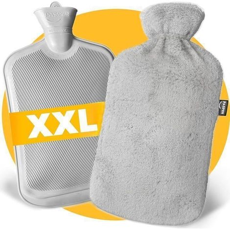 XXL Grande Bouillotte eau Chaude Peluche 3,5 l – Gris et peluche Douce – Pasper Bouillottes - Bouillote avec Housse XL pour bébés,
