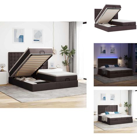 Cadre de lit ottoman avec matelas marron foncé 200x200 cm tissu - Lit Ottoman - Lits Ottomans - Cadre De Lit - Cadre De Lit Avec Rangement (1/5)