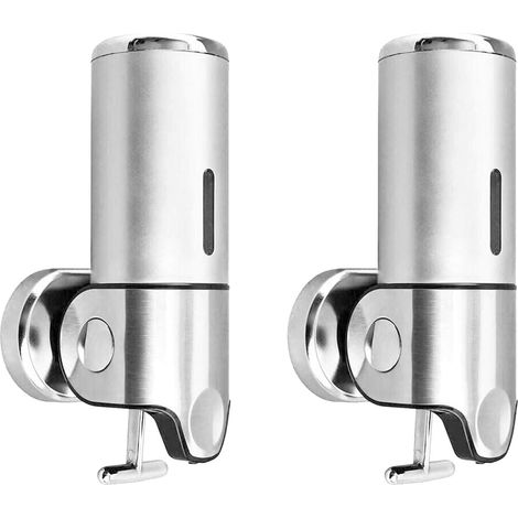 Lot de 2 Distributeur De Savon À Fixer Au Mur - Distributeur De Savon Manuel Pour Cuisine, Salle De Bain, Shampoing, Gel Douche (500 Ml) (1/5)