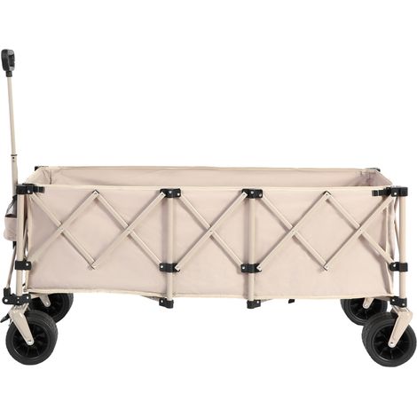 Foldable Extended Wagon with 220lbs Weight Capacity, Heavy Duty 300L Folding Utility Garden Cart with Big All-Terrain Beach Wheels & Drink Holders. Beige
