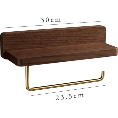 Portarrollos de papel higiénico de madera con estante, portarrollos de papel higiénico de pared (autoadhesivo o requiere taladro), portarrollos doble con ganchos de latón de calidad para cocina y baño (1/3)