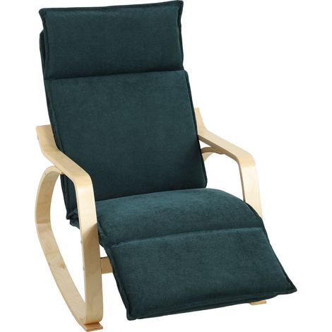 HOMCOM silla mecedora con reposapiés ajustable en 5 posiciones reposabrazos de madera acolchado doble capa asiento amplio respaldo alto verde oscuro (1/5)