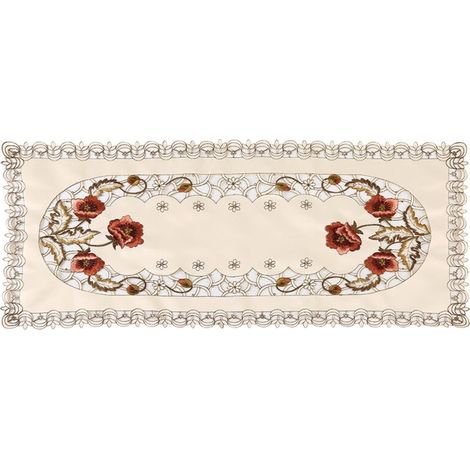 Nappe ovale brodée fleurs rouges, nappe ajourée décorative pour table