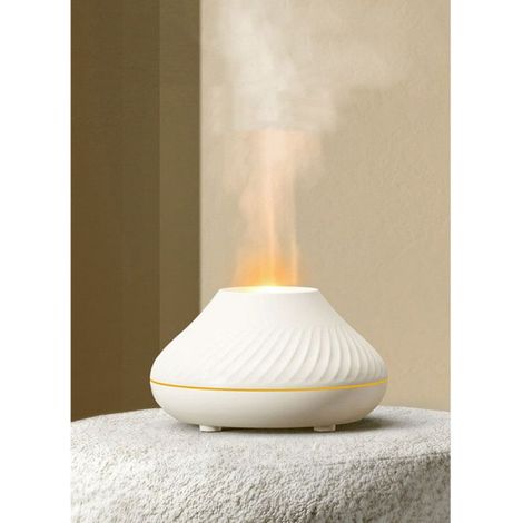 Diffuseur - Huiles Essentielles - Aromathérapie - Humidificateur Ultrason - Effet Flamme LED 7 Couleurs - 130 ml - Blanc (1/5)