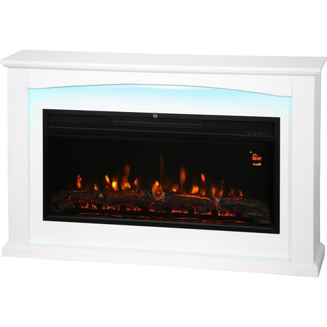 Cheminée électrique 1000W/2000W, fausse cheminée décorative, effet flamme à 5 luminosités réglables, 121x25x77cm, blanc (1/5)