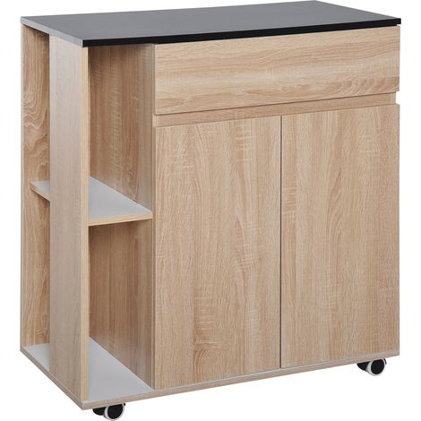 Mobiletto da Cucina con Cassetti e Ruote in Legno Rovere nero 78x39.5x88.5 cm (1/5)