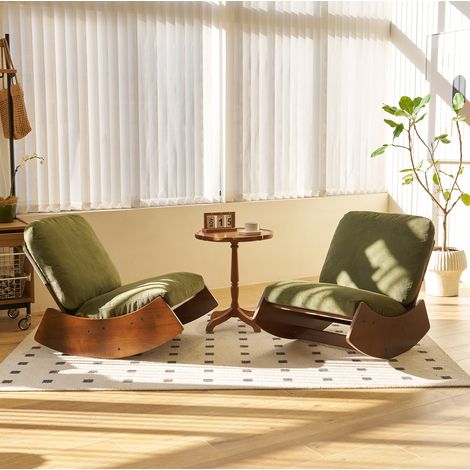 Sedia a dondolo glider, seduta confortevole, tessuto a coste, struttura in legno, verde (1/5)