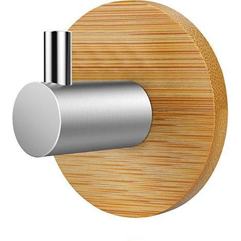 Gancho de bambú para toallas (1 unidad). Ventosa de acero inoxidable resistente. Ideal para baño y cocina. Perchero decorativo para llaves, sombreros, bolsos, ropa, palas. 1 gancho.