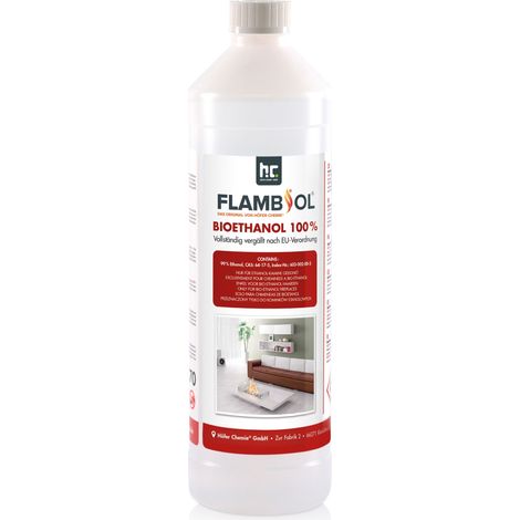 Höfer Chemie FLAMBIOL® Bioéthanol 1 L Ultra Pur 100% - Combustible Écologique pour Cheminées de Table et Poêles en Acier Inoxydable, Combustion Propre et Inodore