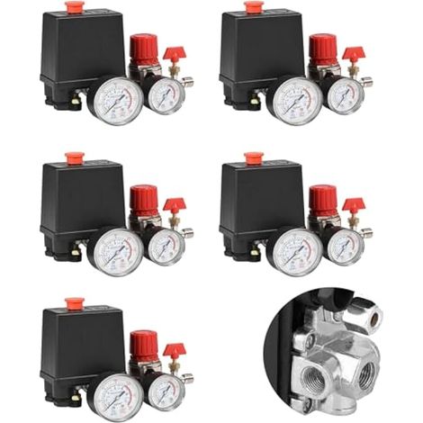 Compresseur d'air pressostat valve pressostat compresseur d'air avec manomètre régulateur (5 Pièces)