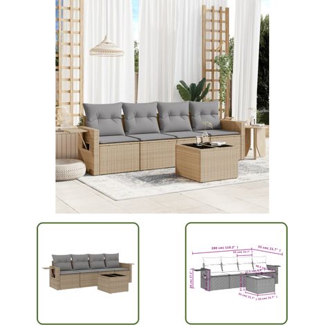 The Living Store 5-tlg. Garten-Sofagarnitur mit Kissen Beige Poly Rattan - Gartenmöbel - PE-Rattan Möbel - Outdoor Lounge Set - Sofasatz - Esszimmergarnitur (1/3)