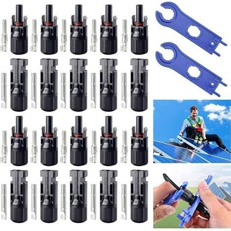 10 Paar MC4-Solarstecker, Stecker/Buchse, Solarstecker, Photovoltaik-Solarpanel-Stecker, IP67, PV-Stecker mit 2 Schraubenschlüsseln für Solarpanel-Kabelzubehör—— (1/4)