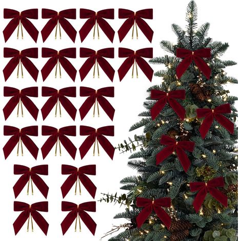Nœuds en Velours pour Arbre de noël, 24 pièces, Bordeaux Nœuds torsadés, décoration de noël pour l'intérieur, l'extérieur, la maison, les fêtes, l'artisanat de noël (1/5)
