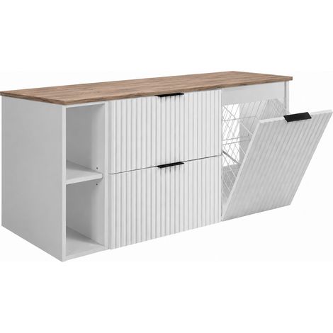 Set di mobili da bagno con cesto portabiancheria, Bianco / Maniglie Dorate, 120 x 57 x 46 cm (1/5)
