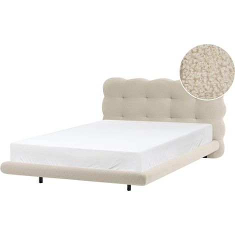 Letto matrimoniale in tessuto boucle con testata trapuntata Beige 120 x 200 cm Soulisse (1/5)