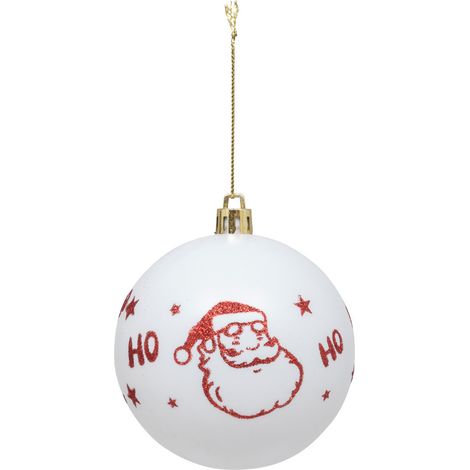 Déco Sapin Boule de Noël D 8 cm Blanc et Père Noël rouge pailleté - Feeric Christmas
