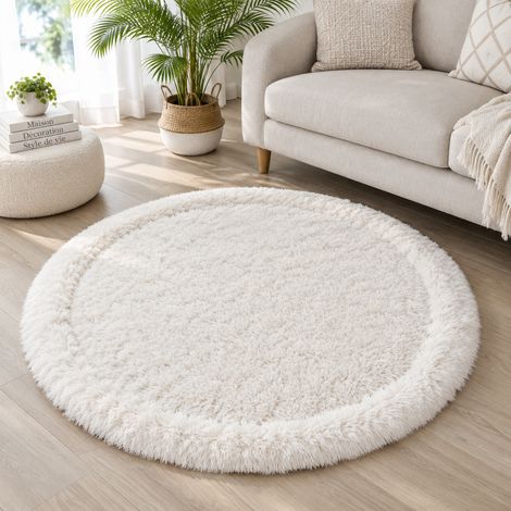 Tapis rond épais à poils longs, fil élastique blanc cassé, rond diamètre 80 cm, 30 × 30 × 30 cm, 1 kg – Livraison gratuite