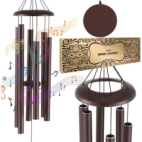 VEVOR Campanelli Eolici per Esterni 1143 mm Campanelli Eolici dai Toni Profondi con 6 Tubi, Campanelli Eolici Commemorativi per Anniversario, Decorazioni per Patio, Portico, Giardino e Cortile, Bronzo