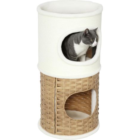 Niche pour chat d'intérieur à 3 Levelx, tour pour chat avec anse en sisal à anse Ø 40 x 80 cm, crème (1/5)