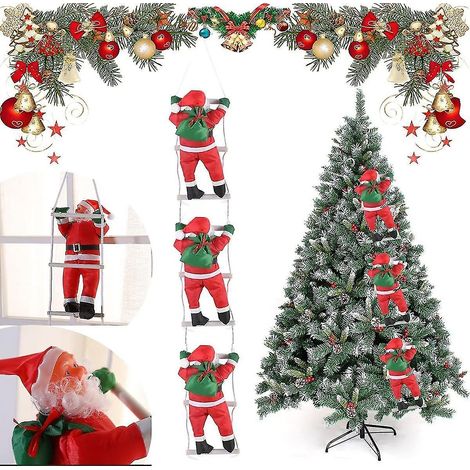 Décoration de Noël représentant 3 Pères Noël grimpant à une échelle de corde, pour sapin, maison, porte ou mur. (1/5)