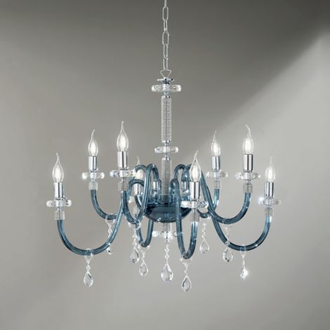 Lampada a sospensione DIDO D83 cm in vetro trasparente lavorato a mano 8 LUCI OTTANIO (1/2)
