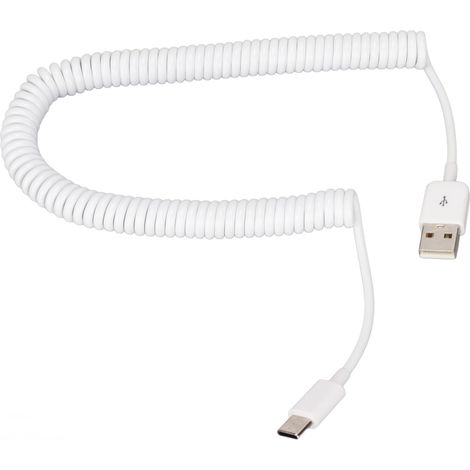 Convient aux téléphones portables, câble rétractable à ressort, câble de données USB 3.1 Type-C vers USB 2.0 mâle, blanc, 3 mètres. (1/5)