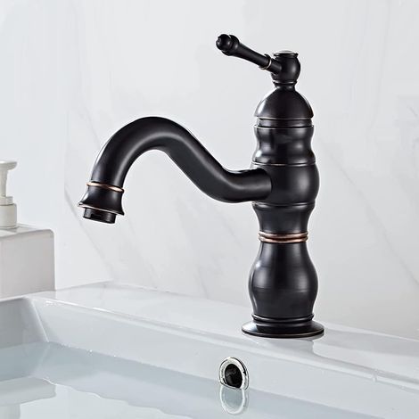 Grifo de lavabo negro retro, grifo de baño giratorio 360°, grifo mezclador de lavabo de latón, grifo mezclador de baño con nueva válvula cerámica. (1/5)