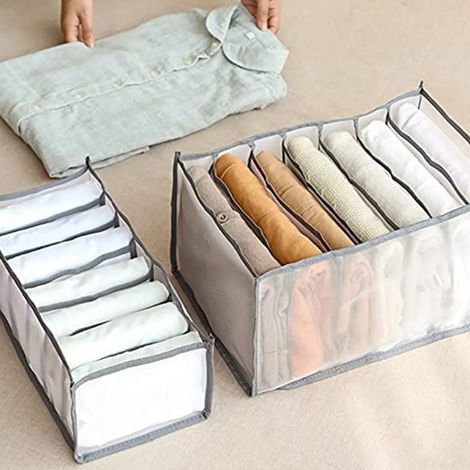Filiyano – organisateur de jeans – Lot de 2 boîtes de rangement pour vêtements à 7 compartiments, organisateur de jeans, commodes pliables avec (1/5)