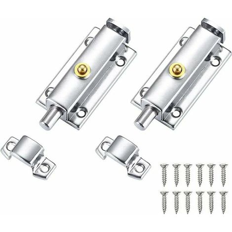 Boulons et vis - 2 verrous de porte en acier inoxydable + 12 vis à tête fraisée, verrou de sécurité autobloquant pour porte intérieure de placard (1/5)