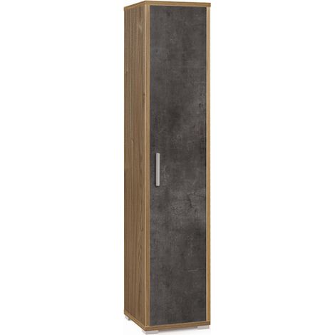 Armoire colonne 1 porte 39L x 41P x H182 – Finition noyer et noir mat – Sarmog (1/2)