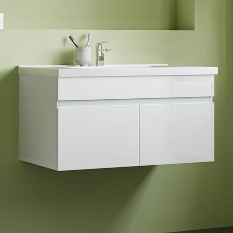 Waschtisch mit Unterschrank Waschbecken Unterschrank Badmöbel Set 80cm Weiß, ohne Seitenschränke (1/5)