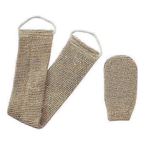 Harnais de lavage du dos, crin de cheval avec gants exfoliants, harnais exfoliant en chanvre naturel pour le bain du dos (2 pièces au total) (1/5)