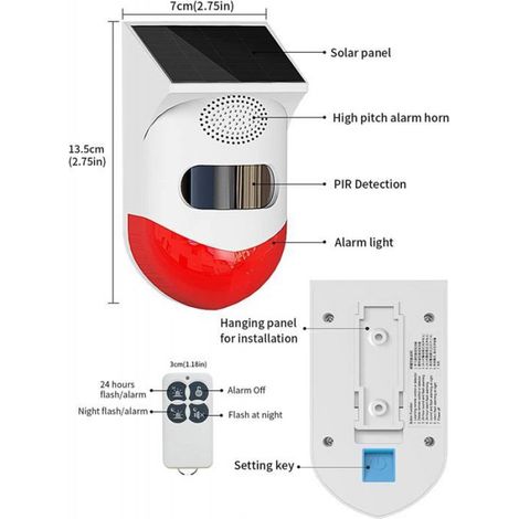 Alarme stroboscopique - Solaire - 120 dB - Détecteur de mouvement - IP67 étanche - 4 modes (1/5)
