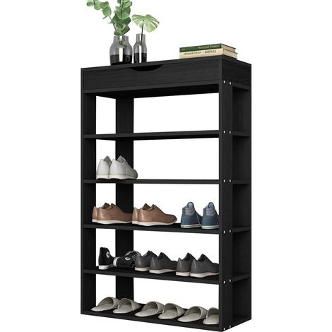 Soges Schuhregal aus Holzverbundstoff mit 5 Ebenen,Schuhregal für Wohnzimmer und Flur,Größe 75 x 24 x 94 cm,Schwarz (1/5)