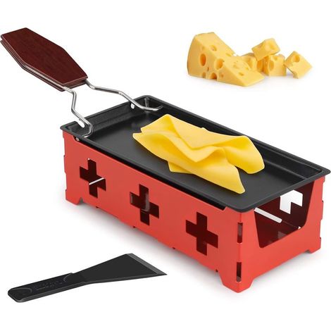 Fromage Plateau De Cuisson en Acier, Raclette à Fromage en Bois avec Spatule en SiliCône Plateau De Cuisson Poêle avec Poignée en Bois Ensemble de Plaques de Cuisson Antiadhésives-Rouge-Fei Yu (1/5)