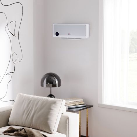 Radiateur mural soufflant oscillant 2000 W, chauffage céramique PTC, 3 niveaux puissance, télécommande incluse, blanc argenté (1/4)