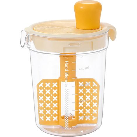 Mélange d'œufs manuel avec tasses à mélanger en verre gradué avec graduation, mélangeur à sauce à tige manuelle, assaisonnement, fouet à main, bouteille d'huile (jaune) (1/5)