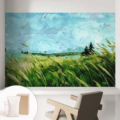 Carta Da Parati Non Tessuto - Con Colla Gratuita - Con Motivi Moderni - Design Elegante Per Pareti Paesaggi verdi 104x70 cm (1/5)