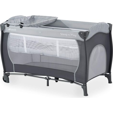 hauck Culla da Campeggio Sleep N Play Center - Lettino Neonato fino 15kg - Letto pieghevole 120x60cm, con 2 Piani Regolabili, Fasciatoio e Ruote - Grigio