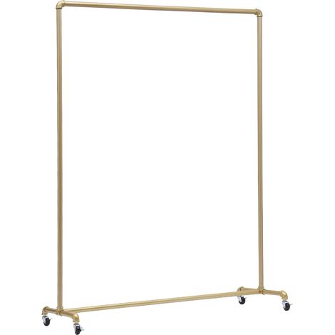 Heavy Duty Clothes Rail w/ 4 Wheels Movable Metal Garment Hanging Rack for Shop, Family, Workroom Display Stand, Gold, Galvanized Steel Water Pipe Clothing Rail, 47.2 X 15.7 X 63 Inches