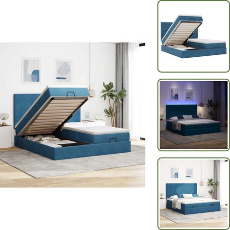 Stoccaggio sotto il letto - vidaXL Pouf Letto con Materassi e LED Blu Scuro 200x200cm Velluto - Letto con testiera