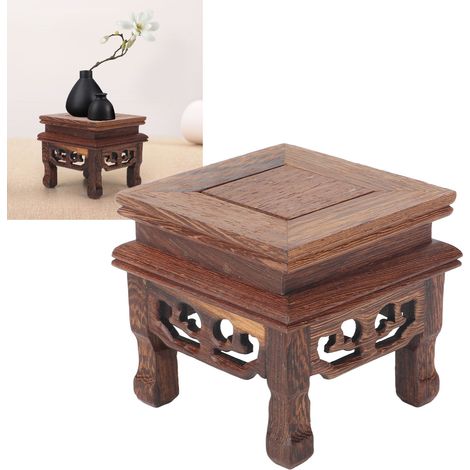 Support en Bois Carré Style Rétro Stable pour Plantes Théières Bijoux