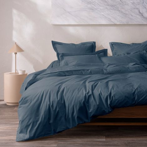 Housse de couette percale de coton peigné "Julian" toutes dimensions Coton Pur - Julian Bleu Encre - Housse de couette 240 x 220 cm