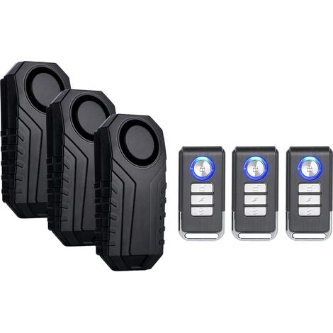 – Set mit 3 kabellosen Fahrraddiebstahlalarmen – 113 dB – IP55 – Fernbedienung – für Motorrad/Roller/Fahrzeug