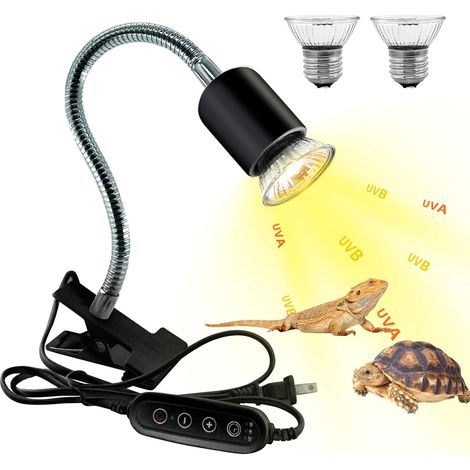 Éclairage pour reptiles UVA UVB avec tuyau rotatif à 360° et fonction minuterie, adapté aux enclos pour reptiles (noir). (1/5)