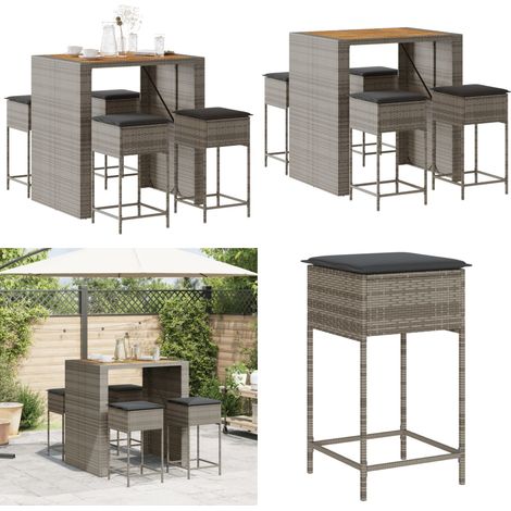 5-tlg. Gartenbar-Set mit Kissen Grau Poly Rattan - Gartenbar-Set - Outdoor-Möbel - Gartenmöbel - Rattanmöbel - Esstisch - Home & Living (1/5)