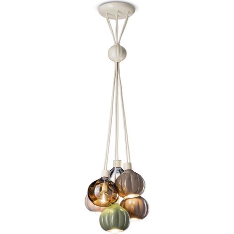 Lampadario Vintage Decò Afoxe' Alluminio Ceramica Vetro Finitura Mix 6 Luci E14 (1/3)