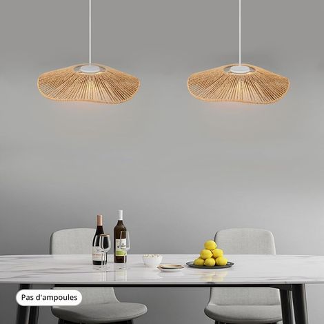 Lot de 2 abat-jours en rotin - 30 cm - En papier tressé à la main - Style bohème - Pour suspension - En matériau naturel - Pour salon, salle à manger, couloir (1/5)