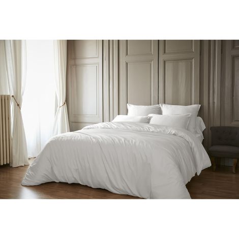 Pack Housse de couette 260 x 240 cm bambou de satin 120 fils Salomé + Drap housse 160 x 200 cm Blanc (1/5)